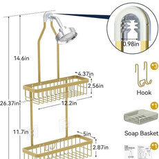 YASONIC Shower Caddy Hanging, Never Rust Shower Organizer Hanging, Aluminum Shower Racks for Inside Shower with Hooks for Razor, Bathroom Organizers and Storage with Soap Holder, Gold