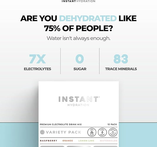 Instant Hydration Electrolytes Powder Packets - Variety Pack - Zero Sugar - Keto, Vegan, Gluten-Free, Non-GMO - Boost Recovery, Brain Function, Muscle & Tissue Health - 12 Sticks