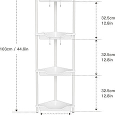 Orimade Rustproof 4 Tier Floor Standing Corner Shower Caddy Organizer, Plastic Metal Splicing Floor Corner Shelf Rack Stands for Bathroom, White