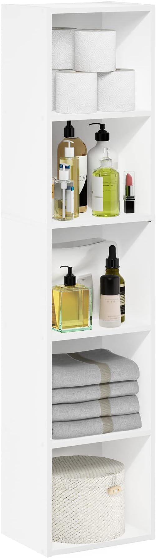 Furinno PASIR Book Shelf, 5-Tier Modern Bookshelf, Open Shelves Bookcase 9 x 12 x 52, for Living Room, Bedroom, Home Office, White