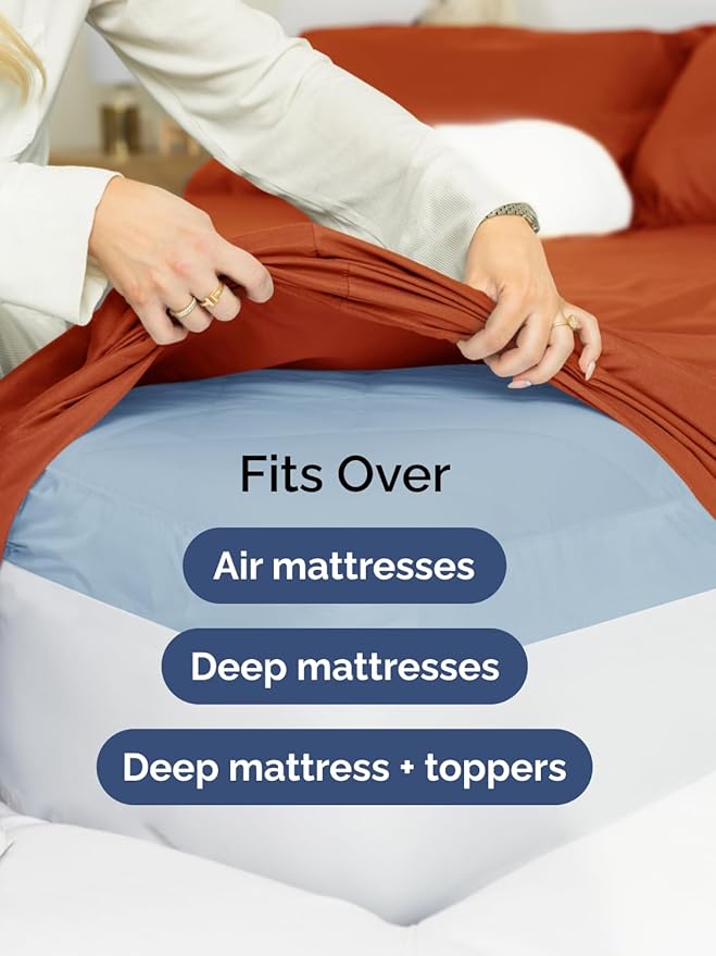 Extra Deep Pocket Cal King Sheets - 4 Piece Breathable & Cooling Bed Sheets - Hotel Luxury Sheet Set - Soft, Wrinkle Free & Comfy - Easily Fits Extra Deep Mattresses - Deep Pocket Terracotta Sheets