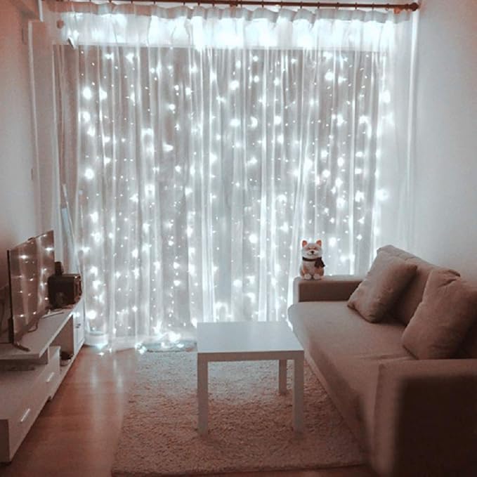 Honche Led Curtain String Lights with Remote for Bedroom Wedding Party Festive Season Propose Marriage Window Christmas Decorations(Bright White)