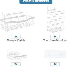 Fab Glass and Mirror Shower Caddy Pack of 5, white - Shower Organizer and Shelves for Efficient Storage, Wall Mounted Bathroom Caddy, Wall Organizer