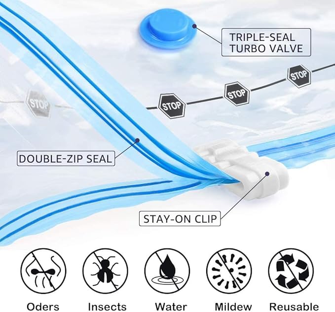 BoxLegend Vacuum Storage Bags 10 Combo Vacuum Pack Bags Space Saving Double Zipper Seal & Leak Valve Reusable for Clothes Pillow Comforters Bedding,2XL, 2L, 6S, 1 Large Pump