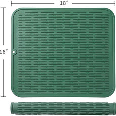 Silicone Dish Drying Mat for Multiple Usage,Easy clean,Eco-friendly,Heat-resistant Silicone Mat for Kitchen Counter or Sink,Refrigerator or Drawer Liner Green XL 18 inches x 16 inches