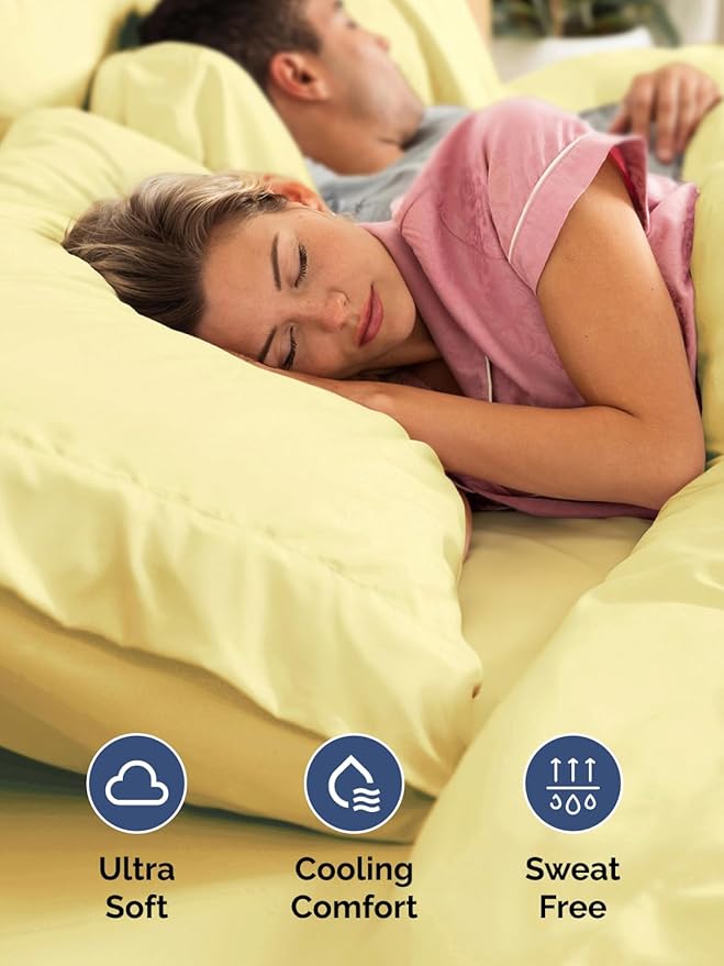 Extra Deep Pocket Queen Sheet Set - 4 Piece Breathable & Cooling Bed Sheets - Hotel Luxury Sheet Set - Ultra Soft, Wrinkle Free & Comfy - Easily Fits Extra Deep Mattresses - Deep Pocket Yellow Sheets