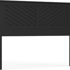 Serene Poplar Wood Queen Size Headboard in Black, Modern Farmhouse Panel with Chevron Scoring, Casual Coastal Style, Easy Assembly, Quality Materials