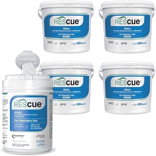REScue Canister Wipes & Bucket Wipes 4 Pack – Disinfectant Cleaner for Vet Use, Designed to Clean Kennels, Litter Boxes & More