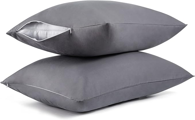 Cotton Pillow Protectors/Cases Standard Size with Zipper 2 Pack Grey Color,Cooling & Breathable Bed Pillow Protectors Set of 2 Pillow Cases Cover (Standard 20" x 26")
