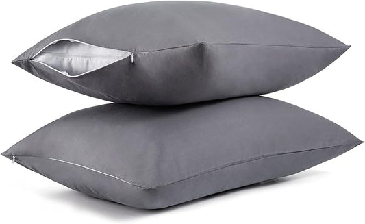 Cotton Pillow Protectors/Cases Standard Size with Zipper 2 Pack Grey Color,Cooling & Breathable Bed Pillow Protectors Set of 2 Pillow Cases Cover (Standard 20" x 26")