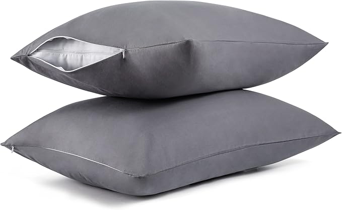 Cotton Pillow Protectors/Cases Queen Size with Zipper 4 Pack Grey Color,Cooling & Breathable Bed Pillow Protectors Set of 4 Pillow Cases Cover (Queen Size 20" x 30")