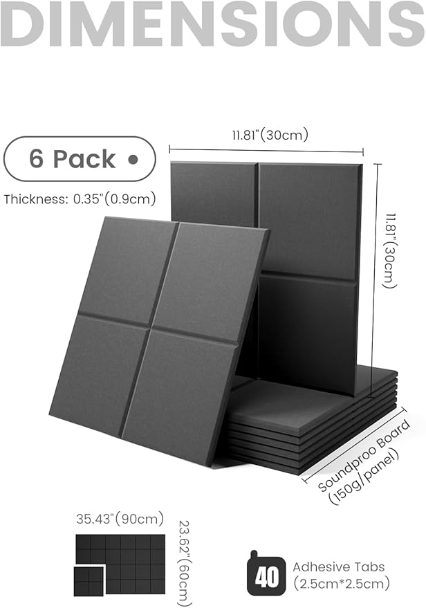 Large Felt Bulletin Board 36"x24", 6-Pack 4-Compartment Wall Organizer, Cork Board Alternative with 60 Removable Adhesive Tabs, Modular Felt Panels for Home Office, Classroom and Study-Black