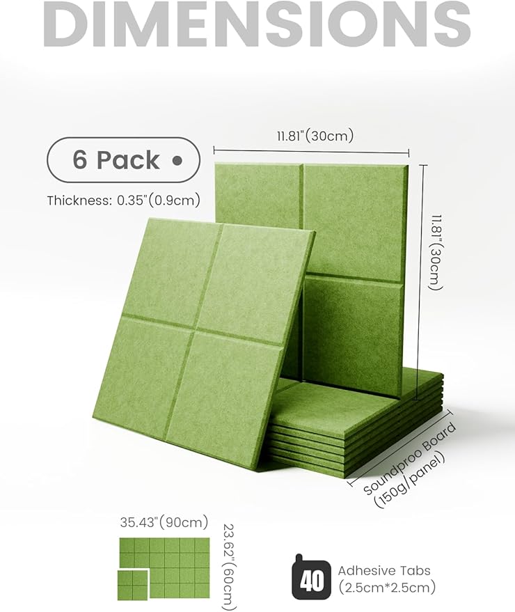 Large Felt Bulletin Board 36" x 24"Cork Board Alternative-6 Pack with 40 Safe Removable Adhesive Tabs, Cork Boards for Walls Cork Board for Home Office Classroom Pin Board-Kelly Green