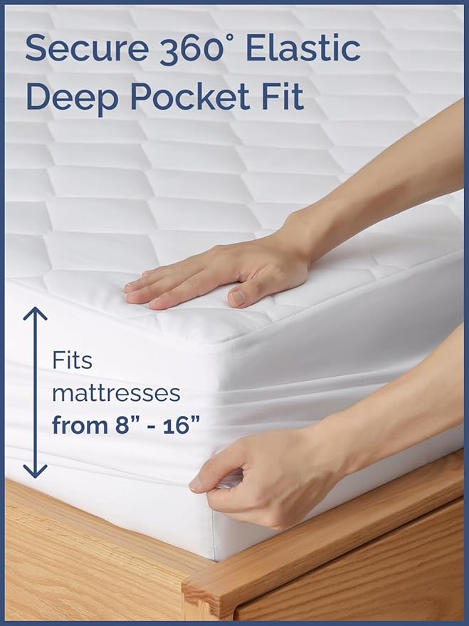 Quilted Fitted Mattress Pad Cal King Size - Elastic Fitted Mattress Topper Protector & Cover - Breathable, Soft, Low Profile Top Cover with 8-16 Inch Deep Pockets - Easy-Fit & Machine Washable - White