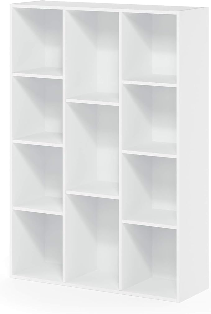 Furinno LUDER Book Shelf, 11-Cube Bookshelf, Reversible Bookcase, 9.4 x 29.1 x 41.7, for Living Room, Bedroom, Home Office, White
