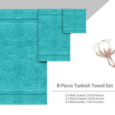 Towel Bazaar Premium Cotton Super Soft and Absorbent Turkish Towels (8-Piece Towel Set, Aqua Blue)