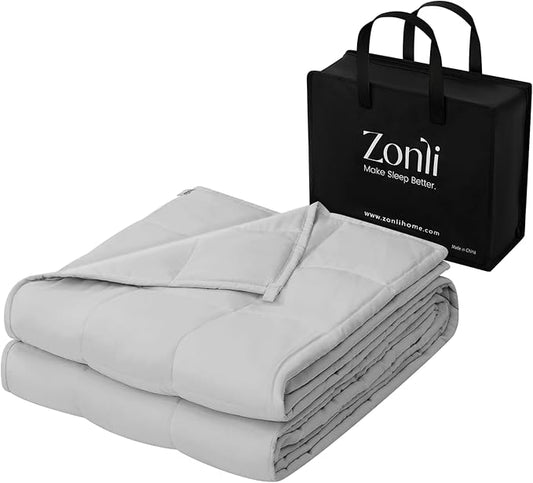 ZonLi Weighted Blanket for Adults (100% Cotton, 60"x80", 20lbs, Queen Size Light Grey) High Breathability Heavy Blanket, Soft Material with Premium Glass Beads, All-Season, Easy Care