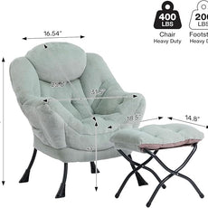 HollyHOME Lazy Chair with Foldable Ottoman, Accent Comfy Lounge Armchair and Folding Footrest Stool, Leisure Sofa Reading Chair and Footstool for Living Room, Bedroom, Dorm,Faux Fur Pea Green
