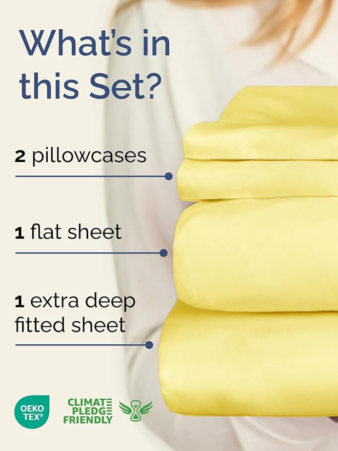Extra Deep Pocket Full Sheets - 4 Piece Breathable & Cooling Bed Sheets - Hotel Luxury Bed Sheet Set - Soft, Wrinkle Free & Comfy - Easily Fits Extra Deep Mattresses - Deep Pocket Yellow Sheets Set