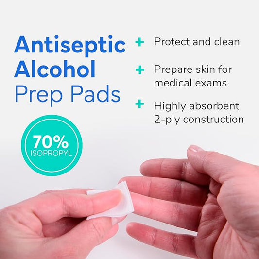 OWELL Prep Pads - 100 Individually Wrapped Sterile Alcohol Wipes, Medium 2-Ply Antiseptic Wipes for Disinfecting Skin, First Aid Kit Alcohol Swabs (100 Count)