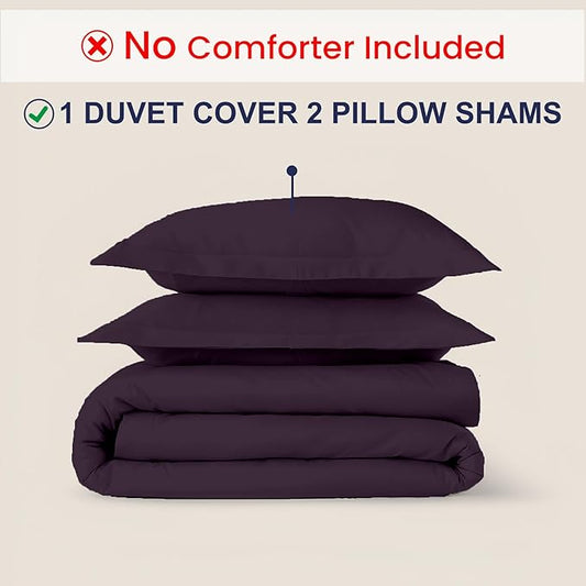 Kotton Culture 3 Pc California King Duvet Cover Set-100% Egyptian Cotton Sateen 600 Thread Count Ultra Soft Premium Durable Comforter Cover Zipper Closure & Corner Ties- (Plum, 104" X 98")