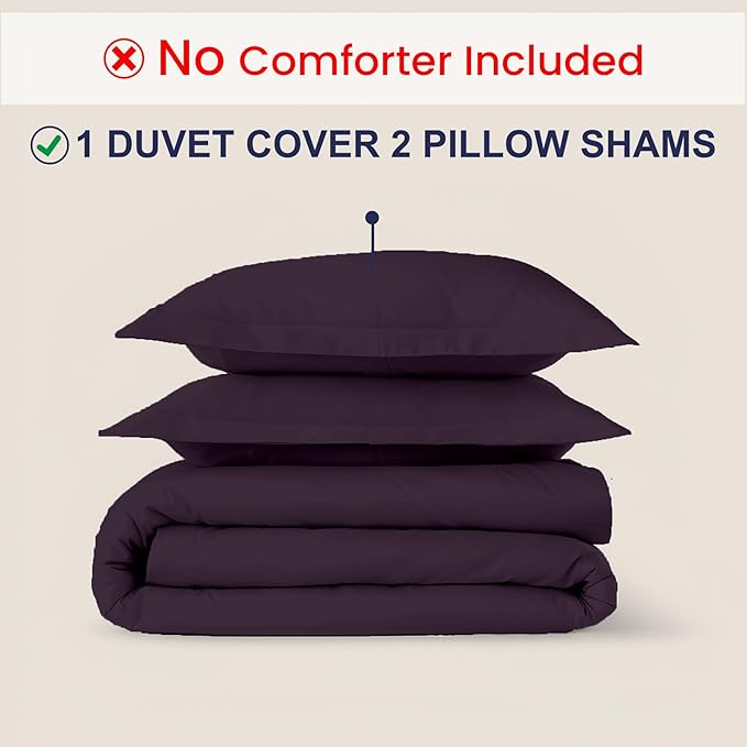 Kotton Culture 3 Pc Twin XL/Twin Duvet Cover Set-100% Egyptian Cotton Sateen 600 Thread Count Ultra Soft Premium Durable Comforter Cover Zipper Closure & Corner Ties- (Plum, 68" X 90")