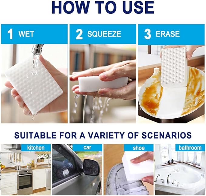 10 Pack Magic Sponge Eraser 3X Thick and Long Lasting Melamine Cleaning Sponges in Bulk - Multi Surface Scrubber Foam Cleaning Pads - Bathtub, Floor, Baseboard, Bathroom, Wall Cleaner （3.9*2.5*1.1in）