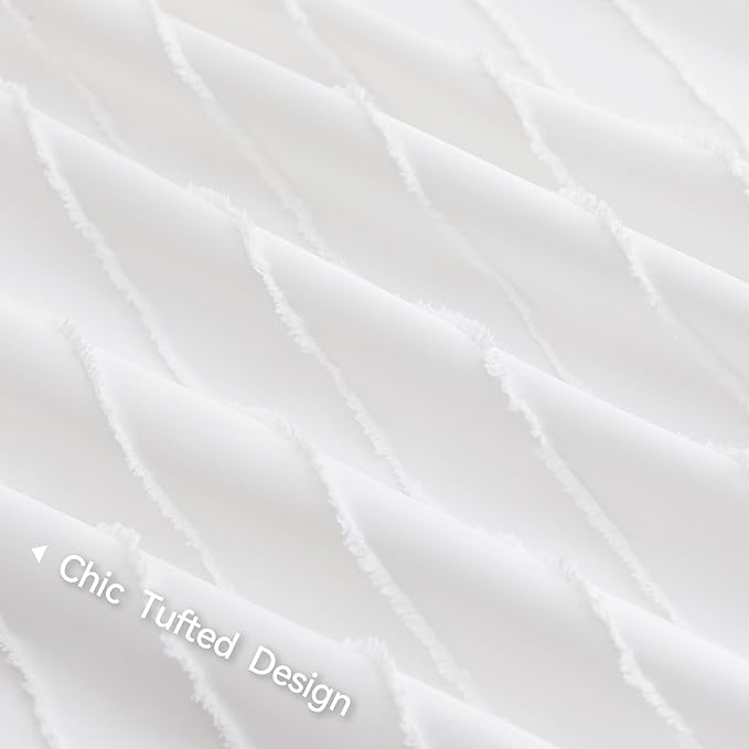 JELLYMONI Bright White Duvet Cover Full Size - 3PCS Microfiber Tufted Duvet Cover Set, Boho Striped Tufted Textured Duvet Cover with Corner Ties & Zipper Closure