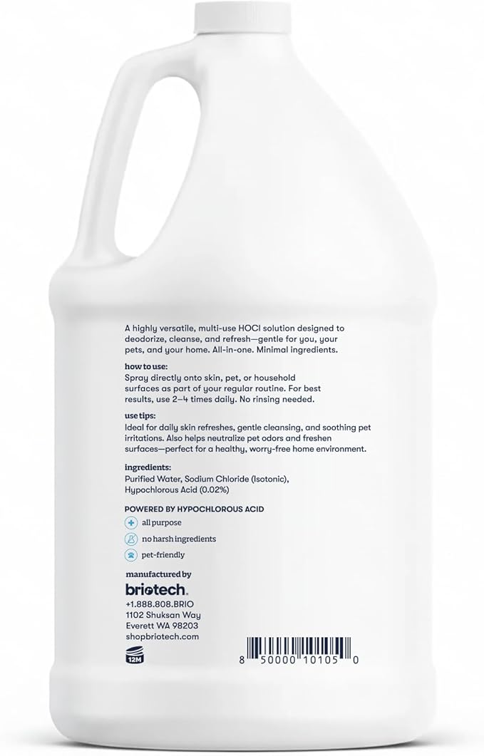 BRIOTECH Pure Hypochlorous Acid Cleanser, Original Premium HOCl Topical Solution, Multi-Purpose Cleaner, Family Approved & Pet Friendly, 1 Gallon Refill (4 Pack)