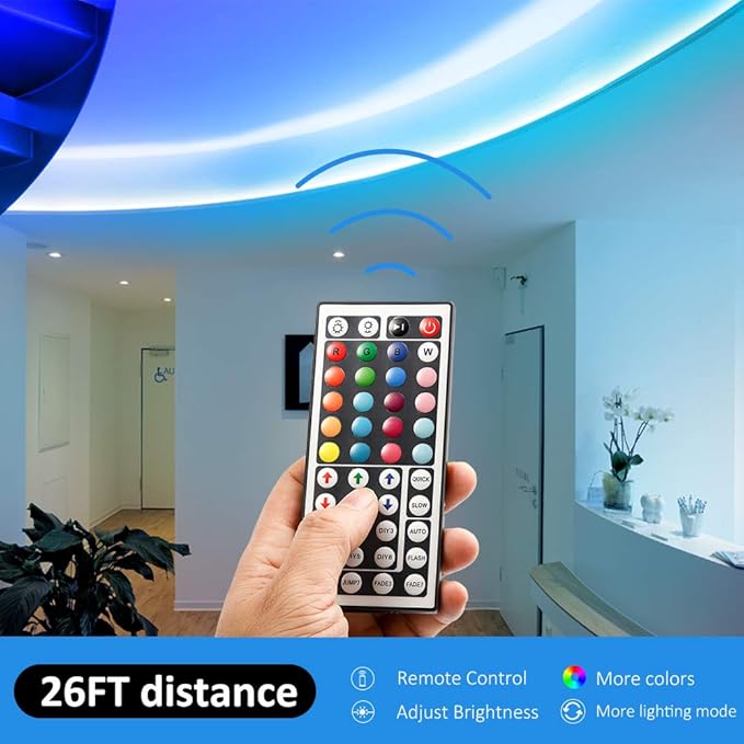 DAYBETTER Led Strip Lights 32.8 ft RGB Color Changing Lights Strip for Bedroom, Desk, Home Decoration, with Remote and Power Supply