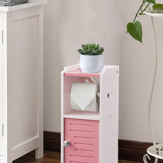 AOJEZOR Toilet Paper Holder Stand: PVC Freestanding Cabinet Storage for Small Bathroom Spaces for Homes and Renters-Jelly Pink