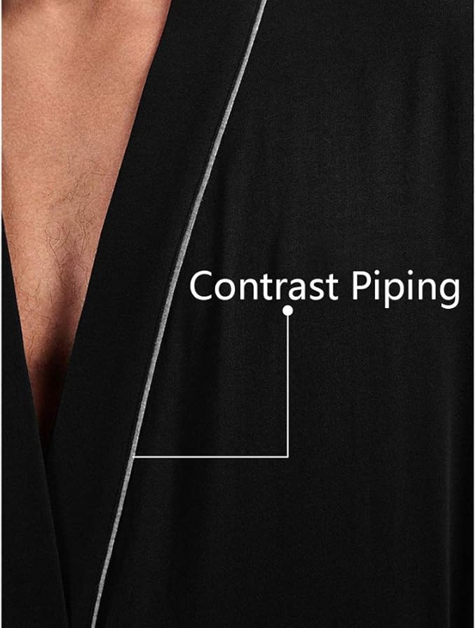 HOLOVE Men's Pure Cotton Bathrobe Lightweight Kimono and Hooded Spa Robes Soft Sleepwear