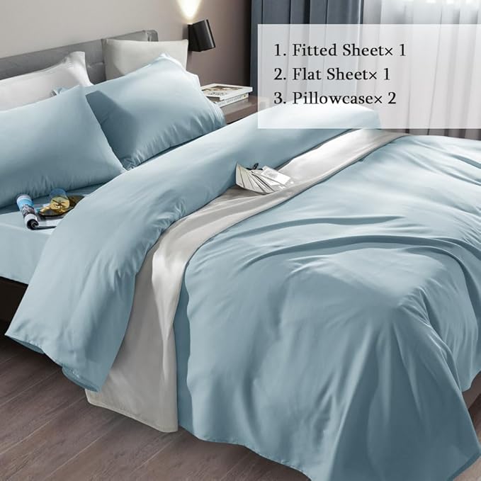 SONORO KATE Bed Sheet Set Super Soft Microfiber 1800 Thread Count Luxury Egyptian Sheets Fit 18-24 Inch Deep Pocket Mattress Wrinkle-6 Piece (Spa Blue, Twin)