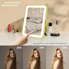 Gold Rechargeable Makeup Mirror with Lights, LED Vanity Mirror, 3 Color Modes, Portable Desktop Mirror, Adjustable Brightness, Ideal for Dorm and Home Use