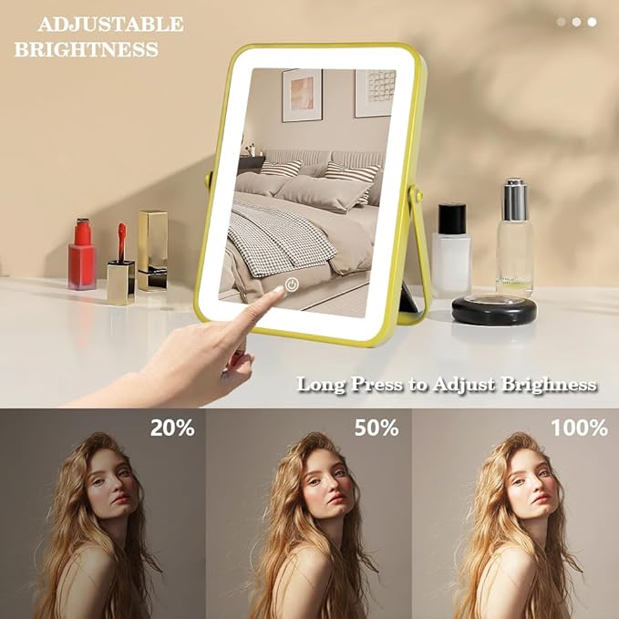 Gold Rechargeable Makeup Mirror with Lights, LED Vanity Mirror, 3 Color Modes, Portable Desktop Mirror, Adjustable Brightness, Ideal for Dorm and Home Use