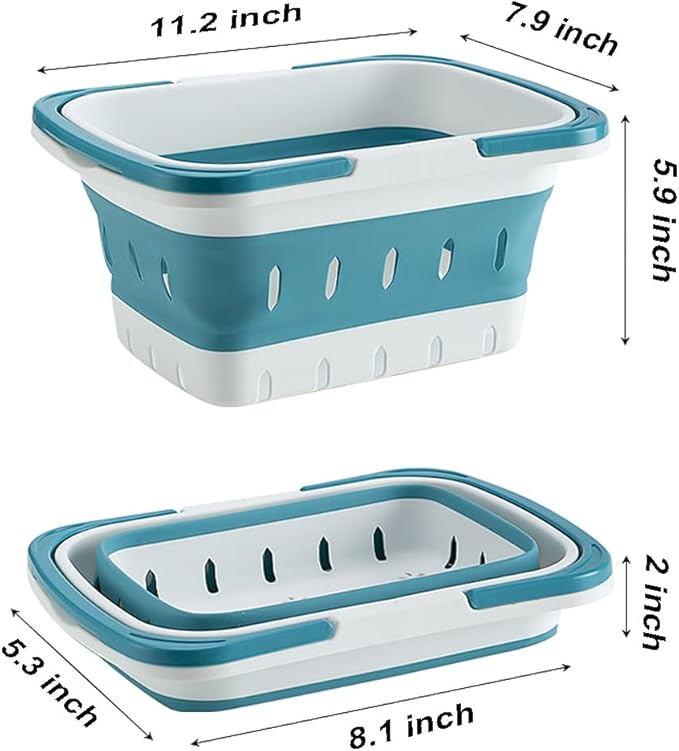 2 Pack Portable Plastic Shower Caddy Tote, Collapsible Small Basket with Handles, Box Organizer Bin for Bathroom, Kitchen, College Dorm,Gym(Grey +Blue)