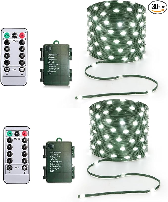 Battery Operated String Lights (2 Pack), 16.5ft 50 LED Fairy String Lights Battery Powered with Remote & Timer for Indoor Outdoor Christmas Trees Wreath Decoration Bedroom Patio - Cool White