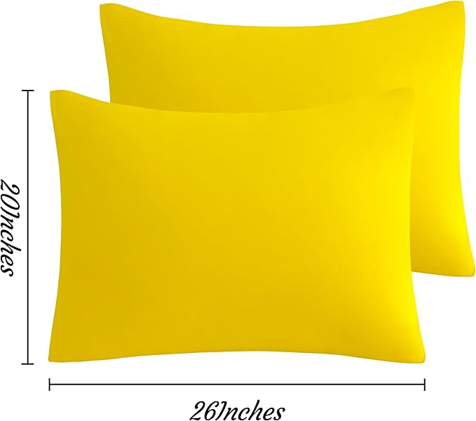 NTBAY Standard Pillow Cases Set of 2, 2 Pack Brushed Microfiber 20x26 Pillow Cases, Soft, Wrinkle, Fade, Stain Resistant Yellow Pillow Cases with Envelope Closure, 20x26 Inches, Yellow