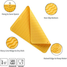 Silicone Dish Drying Mat for Multiple Usage,Easy clean,Eco-friendly,Heat-resistant Silicone Mat for Kitchen Counter or Sink,Refrigerator or drawer liner Yellow L 16 inches x 12 inches