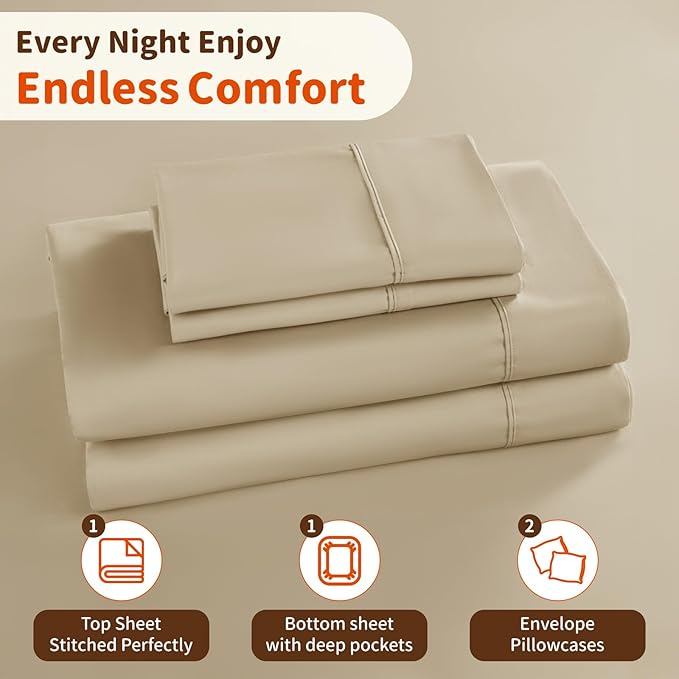 LBRO2M 1000 Thread Count 100% Egyptian Cotton Sheets Set Clifornia King, 4 Piece Sets Bed Sheet Deep Pocket Sheet Set 16" Soft Comfortable All Season (Clifornia King, Linen)