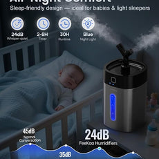Feekaa Stainless Steel Humidifier Easy Clean, 1Gal/4L Cool Mist Humidifiers for Bedroom, Dishwasher Safe Humidifier Large Room, Humidifiers for Bedroom Baby Nursery Living Room Office, Black