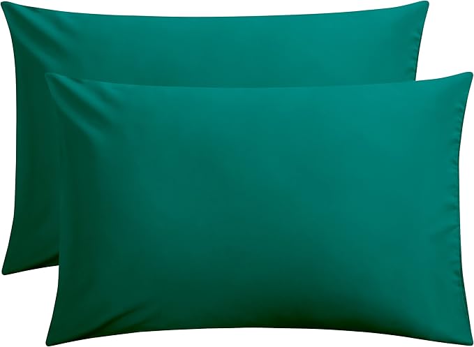 FLXXIE Microfiber Pillow Cases Queen Size Set of 2, Soft Pillowcases with Envelope Closure, Wrinkle Resistant Pillow Covers, 20x30, Dark Green