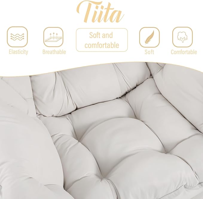 Tiita Lazy Chair, Modern Large Accent Lounge Armchair, Comfy Leisure Sofa Reading Chair for Bedroom, Living Room, Dorm Rooms, Garden and Courtyard, Beige