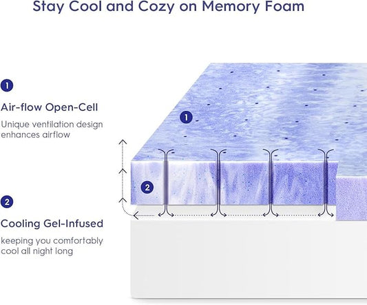 ELEMUSE 2 Inch Ventilated Design Memory Foam King Size Mattress Topper,Cooling Gel Infused Swirl Foam Pad for Pressure Relief Back Pain,Bed Topper for Body Support, CertiPUR-US Certified