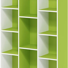 Furinno LUDER Book Shelf, 11-Cube Bookshelf, Reversible Bookcase, 9.4 x 29.1 x 41.7, for Living Room, Bedroom, Home Office, White/Green