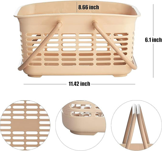 ALINK Plastic Shower Caddy Basket with Handle, Portable Organizer Storage Basket for College Dorm, Bathroom, Kitchen - Khaki