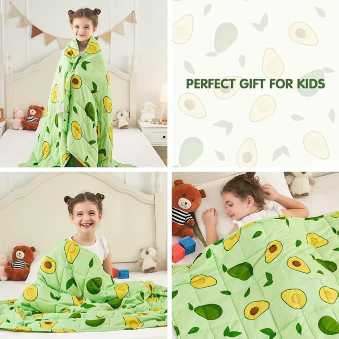 yescool Weighted Blanket 3 Pounds Cooling Weighted Lap Blanket, Green Avocados Heavy Blanket for Sleeping, Breathable Weighted Throw Blanket Gift for 20-40lbs,36"x48"