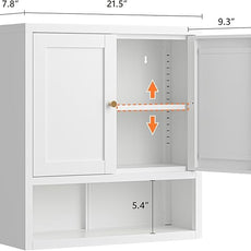 Metal Bathroom Wall Cabinet, Over The Toilet Storage Cabinets, White Wall Mounted Medicine Cabinets, Hanging Cabinet with 2 Doors & Adjustable Shelf for Kitchen, Laundry Room