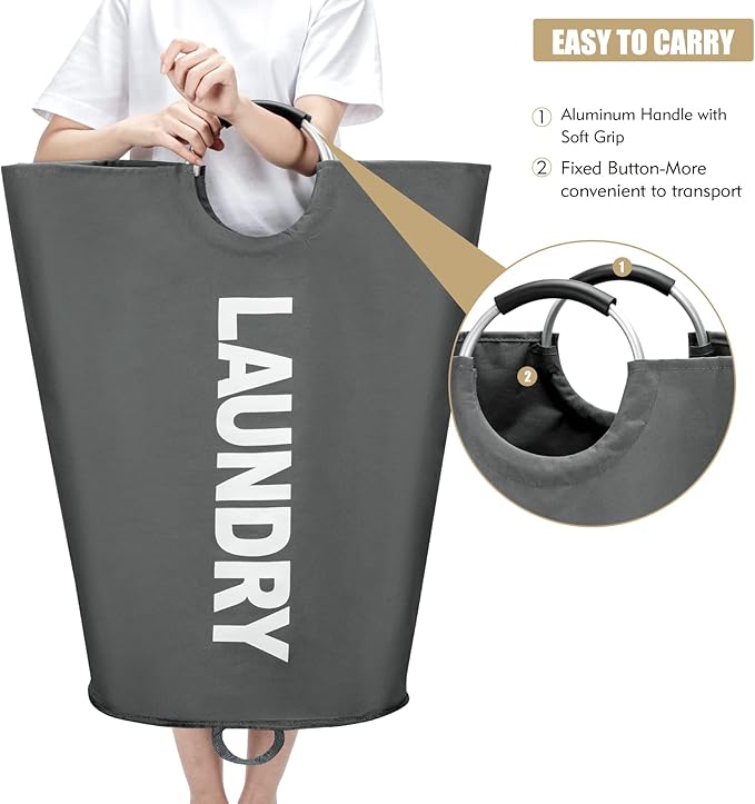 125L X-Large Laundry Basket, Freestanding Tall Clothes Hamper, Collapsible Laundry Bag, Dark Grey