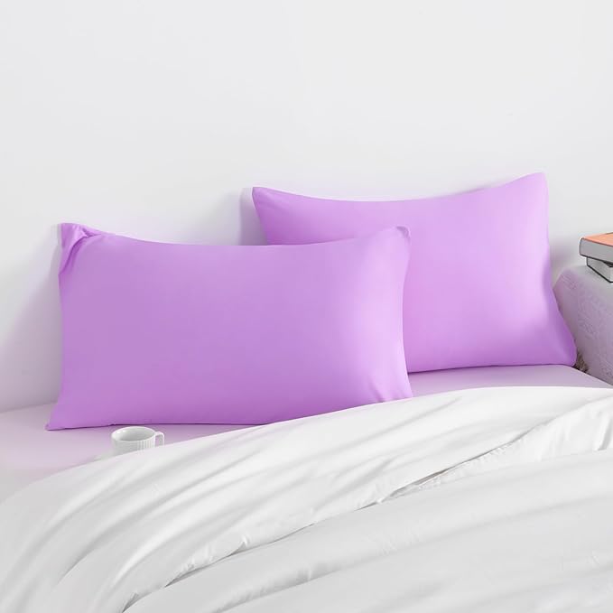 NTBAY Queen Pillow Cases Set of 2, 2 Pack Brushed Microfiber 20x30 Pillow Cases, Soft, Wrinkle, Fade, Stain Resistant Light Purple Pillow Cases with Envelope Closure, 20x30 Inches, Light Purple